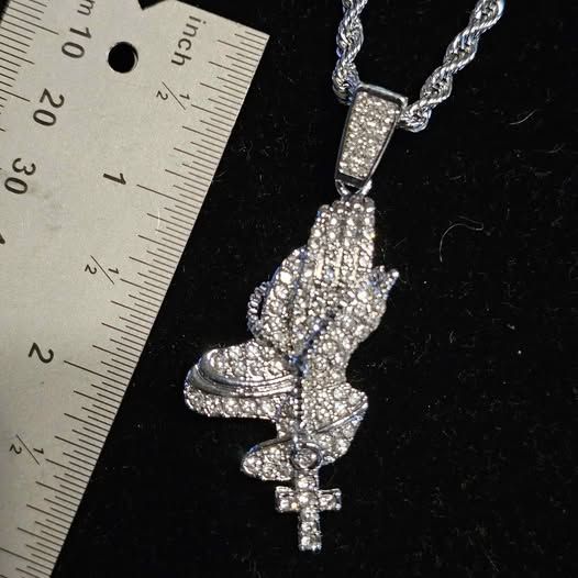 Gold Over Prayer Cz Pendant On 24" Rope Chain